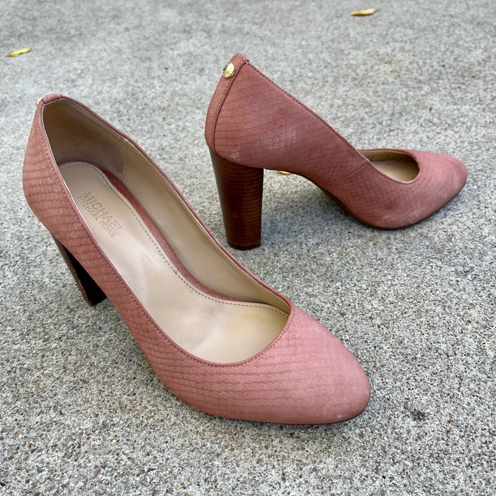 Michael Kors Mira Flex Pump Leather Snake Print Pink Salmon